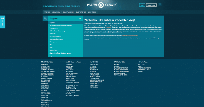 Platin Casino Support
